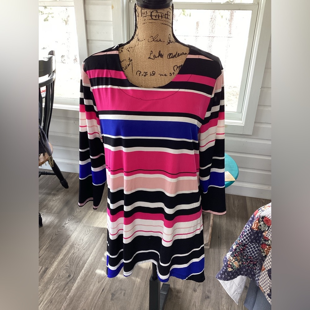 Striped Women’s Top in Pink, Black & Blue